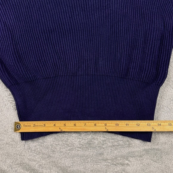 Free People Navy Blue Ribbed V-Neck Oversized Cotton Blend Pullover Sweater - Picture 7 of 9